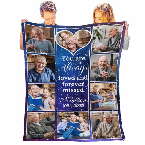 Custom Memorial Blanket with Pictures Words,Customized Blankets with Name for Adult,Custom Blanket,Gift for Birthday Christmas Valentines Day Gift, Multi Sizes - color: Color 1