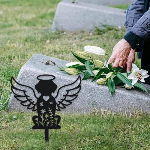 WADORN Dog Cemetery Metal Decorative Garden Stakes, Black Dog Grave Metal Outdoor Statues Silhouette Dogs Angel Wings Animal Silhouette for Garden Backyard Lawn Decors Dogs Lover Commemorative Gift