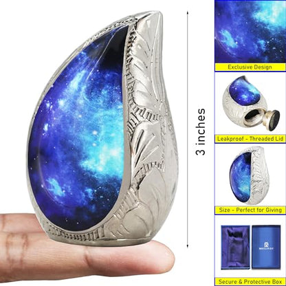 M MEILINXU Blue Miniature Urns for Human Ashes, Small Teardrop Keepsake Urn - color: Blue & Black, size: Small / Keepsake