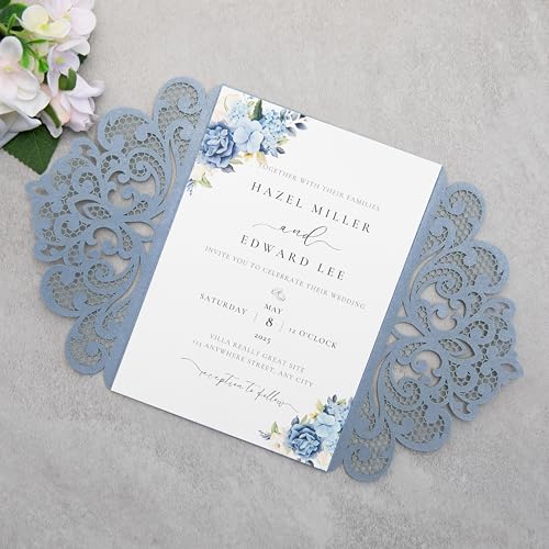 20Pcs Dusty Blue Wedding Invitation Cards With Envelopes - color: Dusty Blue