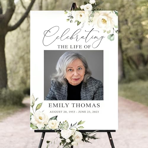 Custom Greenery Celebration of Life Welcome Sign with Photo for Funeral - color: Sign 18