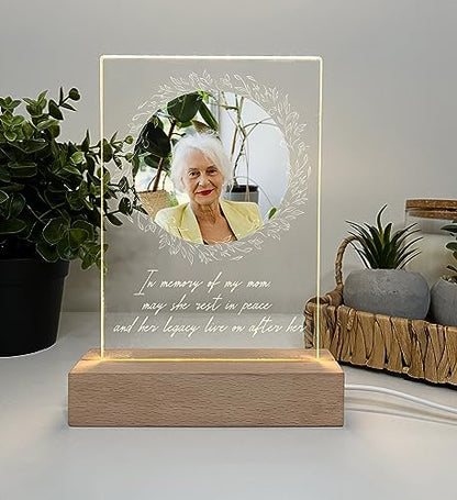 MIRROR MANIA Custom Personalized Photo LED Wood Stand Night Light Up Table Lamp in Loving Memory Loved R.I.P Remembrance Loss Sympathy Bereavement Memorial Table Sign Gift