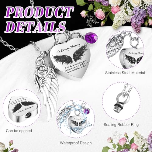 Ecation 12 Pcs Small Urn Cremation Jewelry Necklaces for Ashes Stainless Steel Keepsake Urns Memorial Locket Mini Ash Holders Waterproof for Human Adult Female Male Family Loved One (Purple) - color: Purple