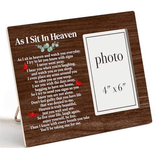Zauly Sympathy Gift Wood Picture Frame, Memorial Gift for Loss of Loved One | As I Sit in Heaven Picture Frames, 4 x 6 Inch Photo - color: As