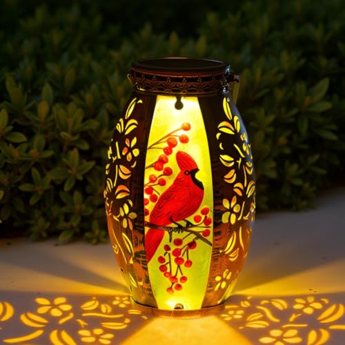 STARSOUL Solar Lantern Outdoor Waterproof, Hanging Solar Lantern for Patio Garden Yard Decor, Cardinal Memorial Gifts for Loss of Love one, Bereavement Sympathy Gift - color: Cardinal-B