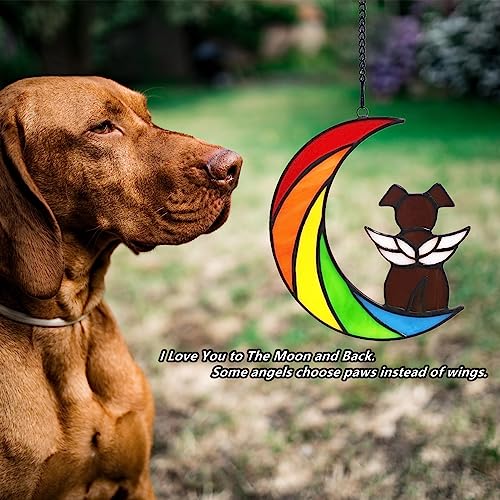 Stained Glass Rainbow Bridge Brown Dog Memorial Gifts for Loss of Dog Sympathy Remembrance Suncatcher, Thoughtful Pet Loss Bereavement Gifts in Memory of Pet Passing Away Window Hanging. - color: Rainbow - R