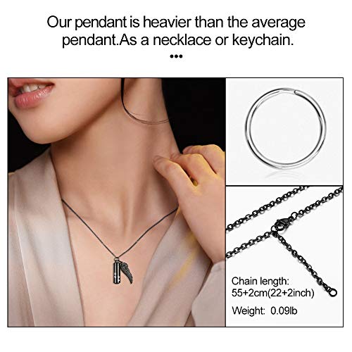 abooxiu Cylinder Cremation Necklace for Pet Ashes With Angel Wing Paw - Urn Necklace for Dog/Cat Memorial Keepsake Jewelry - color: Black-M