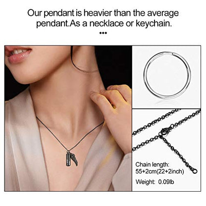 abooxiu Cylinder Cremation Necklace for Pet Ashes With Angel Wing Paw - Urn Necklace for Dog/Cat Memorial Keepsake Jewelry - color: Black-M