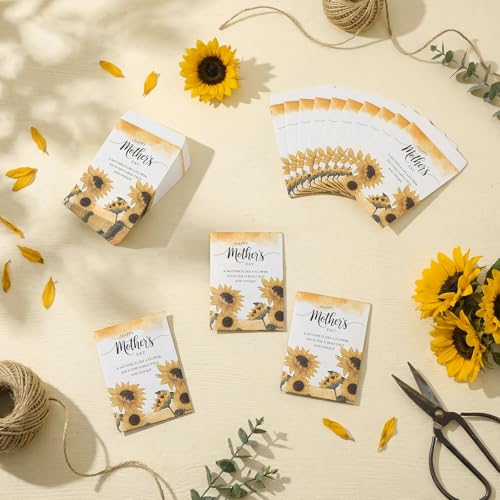AmazingSpark 50 Pcs Mother's Day Seed Packets Self-Adhesive Flower Seed Envelopes Party Favors & Church Gifts for Mom DIY Empty Floral Mini Organizers, No Seeds (Sunflower) - style: Sunflower