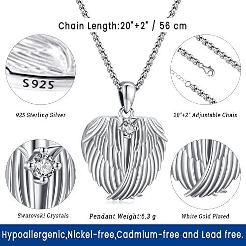 Picture Locket Necklace for Women Men Rose 14K Real Gold 925 Sterling Silver Jewelry Heart Locket Necklace that Holds Pictures Tree of Life Viking Wolf Celtic Knot St Christopher St Michael Pendant - color: G-Heart Wing Photo Locket Necklaces