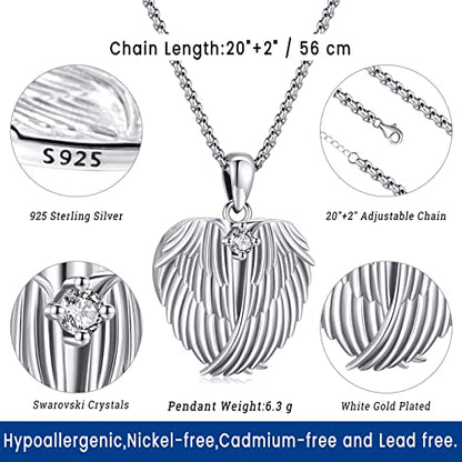 Picture Locket Necklace for Women Men Rose 14K Real Gold 925 Sterling Silver Jewelry Heart Locket Necklace that Holds Pictures Tree of Life Viking Wolf Celtic Knot St Christopher St Michael Pendant - color: G-Heart Wing Photo Locket Necklaces