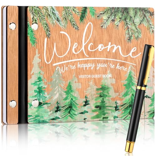 Skyygemm Vacation Rental Guest Book with Pen, Welcome Cabin Wooden Book - style: Welcome
