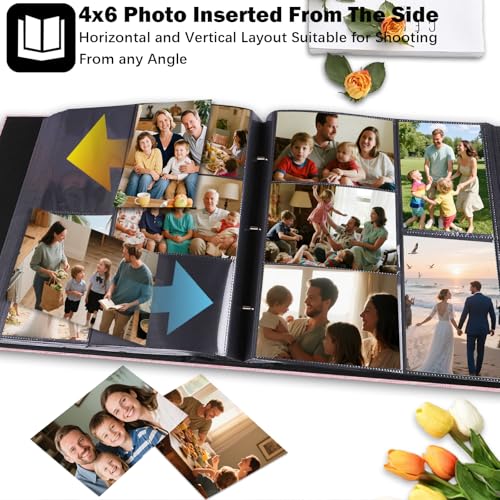 Ruibytree Extra Large Capacity Photo Album 4x6 Pictures 1000 Pockets, Pink | Linen Cover, Horizontal & Vertical 4x6 Photos, Removable Acid-Free Pages, Front Display Window, for Family, Wedding & Travel - color: Pink