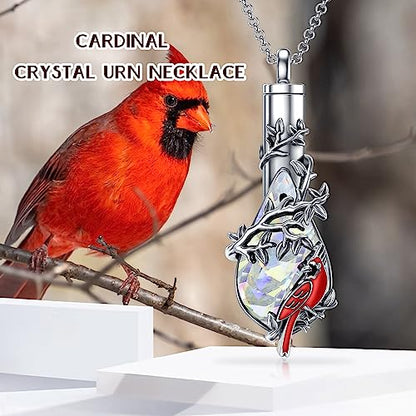 PELOVNY Urn Necklace for Ashes 925 Sterling Silver Butterfly Dragonfly Bee Phoenix Hummingbird Urn Necklaces Animal Crystal Cremation Jewelry for Ashes Cat Dog Pet Memorial Gifts - color: 25-Cardinal Urn 4