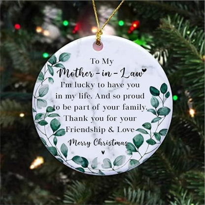 Mother in Law Christmas Ornament, Mother-in-Law Two-Sides Printed Ornament from Daughter in Law & Son in Law, Holiday Keepsake for Xmas Tree - color: Mother in Law