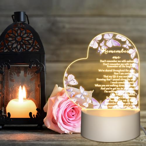 Coume Memorial Gift Night Light Clear Crystal Acrylic Heart Sympathy Gifts Sign LED Light Remembrance Bereavement Decor Condolence Present for Loss of Loved One(Purple Butterfly Style) - style: Purple Butterfly Style