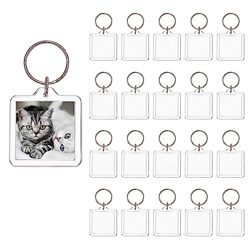BetterJonny 20Pcs Acrylic Picture Keychain Blanks in Clear Acrylic Picture Frame Keyrings - color: Square