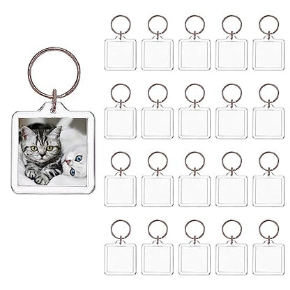 BetterJonny 20Pcs Acrylic Picture Keychain Blanks in Clear Acrylic Picture Frame Keyrings - color: Square