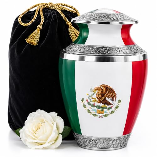 Mexican Flag Large Cremation Urn for Adult Ashes – Urna Memorial Grande para Cenizas - Tribute to Mexican Pride (Orgullo) - Burial Urns for Adult Human Ashes - size: Adult Large