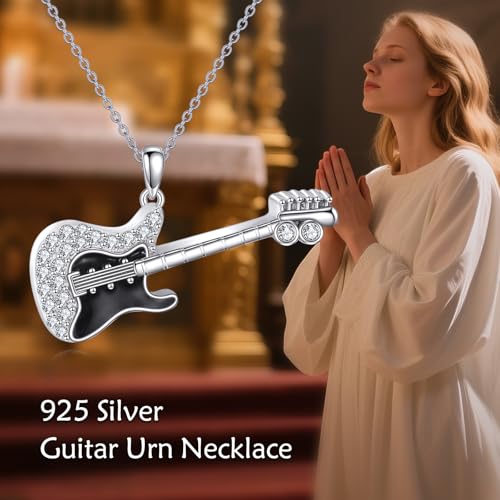 POPLYKE Sterling Silver Guitar/Violin Necklace for Women Music Instrument Pendant Jewelry Gift for Musicians and Music Lovers - color: Guitar Urn, style: Guitar Urn