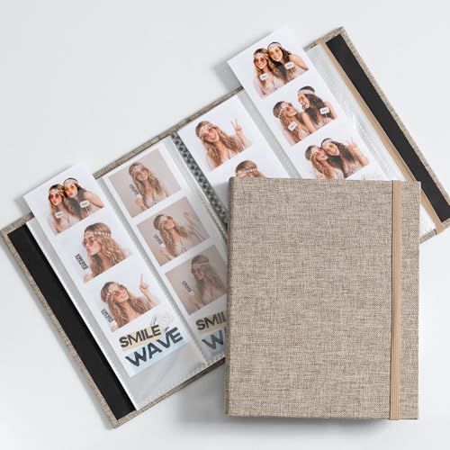 Hardcover Linen Photo Booth Photo Album - For Wedding or Party - Holds 80 Photobooth 2x6 Photo Strips - Slide In (LINEN BEIGE, 2X6) - color: LINEN BEIGE