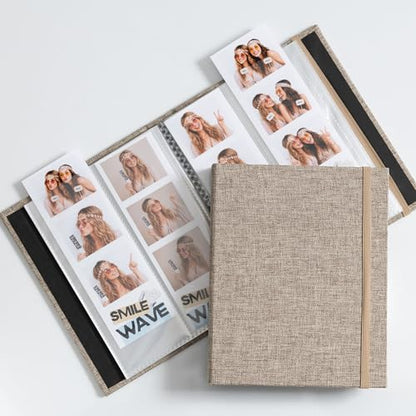 Hardcover Linen Photo Booth Photo Album - For Wedding or Party - Holds 80 Photobooth 2x6 Photo Strips - Slide In (LINEN BEIGE, 2X6) - color: LINEN BEIGE