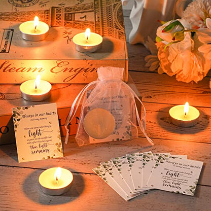 50 Set Funeral Party Favors Memorial White Candles Unscented Funeral Gifts Tealight Candles with Condolence Bereavement Cards and Organza Bags for Guest Celebration of Life Decorations (Stylish) - style: Stylish