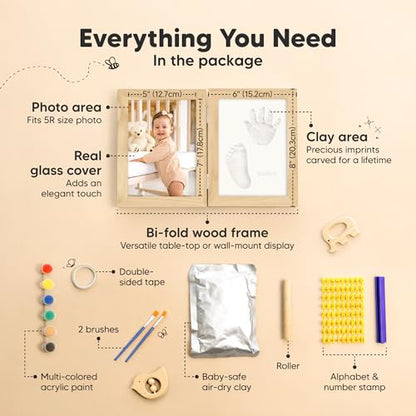 Baby Hand and Footprint Kit, Quick Dry Clay Newborn Keepsake (Ash Wood) | Baby Feet and Handprint, Baby Picture Frame, Cat Dog Paw Print Kit, Personalized New Mom Gifts for Baby Showers & Registry - color: Ash Wood