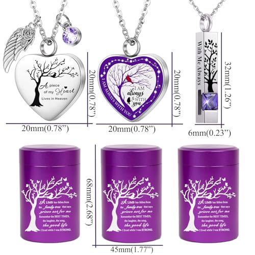 RIPFEVURN Small Mini Urns for Human Ashes Keepsake Adult Female Male Tree of Life Cremation Jewelry Urn Necklaces for Ashes for Women Men Set of 6(Purple)
