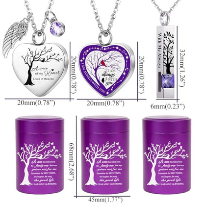 RIPFEVURN Small Mini Urns for Human Ashes Keepsake Adult Female Male Tree of Life Cremation Jewelry Urn Necklaces for Ashes for Women Men Set of 6(Purple)