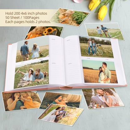 Photo Album Hold 200 4x6 Photos with Memo Writing Space (Pink) | Faux Leather Picture Book Fits 4x6 Photo, 200 Pockets Great for Wedding Family Holidays - color: Pink