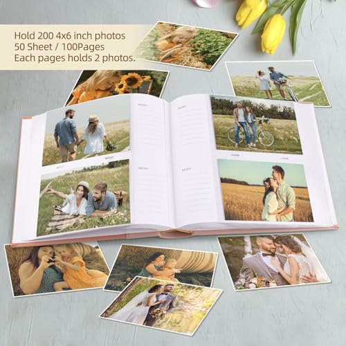 Photo Album Hold 200 4x6 Photos with Memo Writing Space (Pink) | Faux Leather Picture Book Fits 4x6 Photo, 200 Pockets Great for Wedding Family Holidays - color: Pink