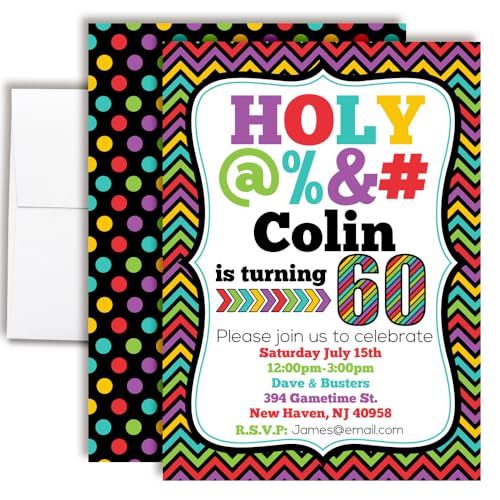 Custom Birthday Invitations 60th Birthday Invitation 20 5x7 Custom 60 Party Invitation Cards With Envelopes - Unique 60th Party Invitation Hilarious Holy &*$% Theme - style: Custom - 20 Pack