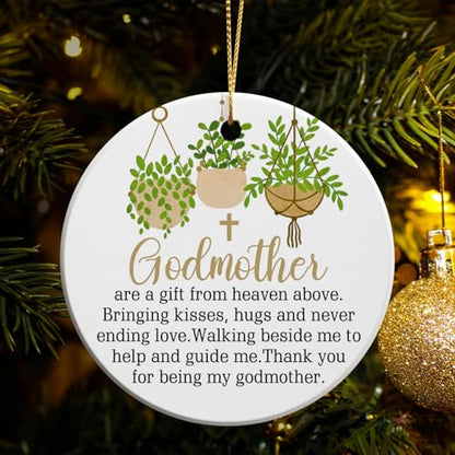 Godmothers Gifts for Women Round Ceramic Ornament Baptism Gift Godmonter Ornament 2026 Godmothers Gifts from Godchild Goddaughter God Mothers Gift Ideas - color: Godmother
