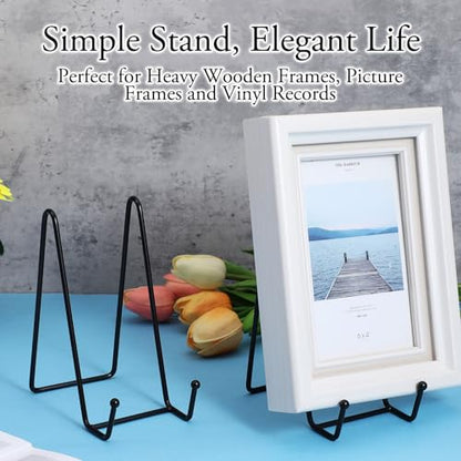 12 Pack 6 Inch Metal Plate Display Stands, Black Multi-Purpose Easel Stands for Photos/Books/Plaques/Artwork, Tabletop Holder