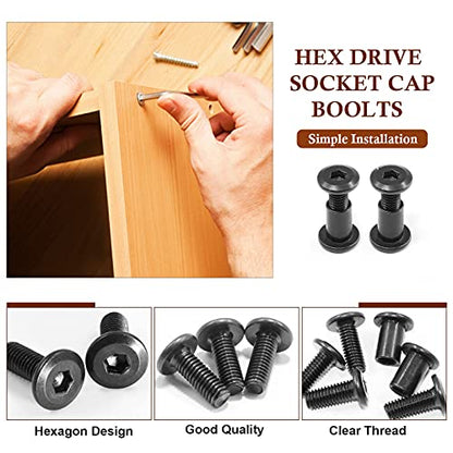 M6x20mm Hex Drive Socket Cap Bolt, Black, 10 Pair (20 Piece) | Allen Wrench Included, Countersunk Screw Barrel Nuts, Binding Screws, For Crib Replacement Belt Cabinet - color: Black, size: M6x20mm