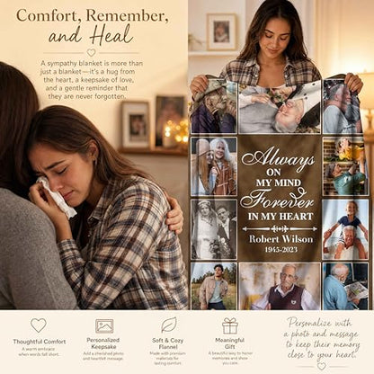 Personalized Memorial Picture Blanket Custom Hug from Heaven Sympathy Gift | HD Printing Flannel Throw Blanket for Grief and Remembrance Loss of Mother Father - color: Design 12
