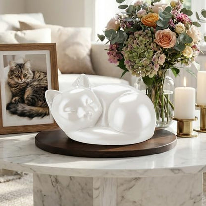abooxiu Pet Urn for Cats Small Urn for Pet Ashes Sleeping Kitty Cat Urns for Ashes Pet Cremation Keepsake Funeral Urns Ceramic Mini Urns for Ashes Pet Memorial Sympathy Gifts for Loss of Cats