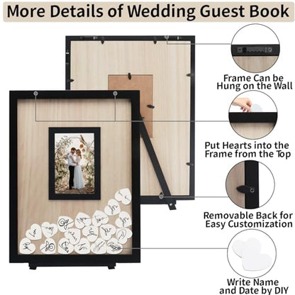 Wedding Guest Book Alternative, Guest Book Wedding Reception, Wedding Guest Book with Wooden Hearts Guest Book Signs for Wedding Anniversary Birthday Party Baby Shower - color: Black
