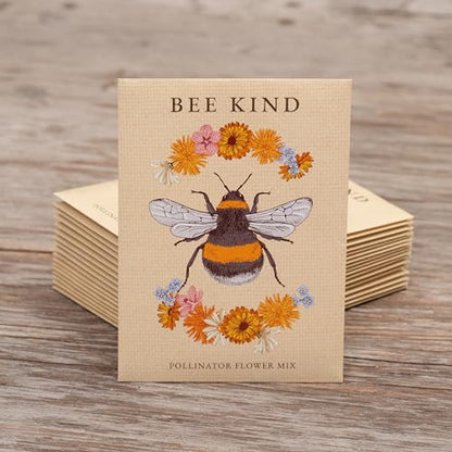 Bentley Seed Co. | Bee Kind Pollinator | Beautiful Bee Art | Environmental Favors Cards for Guests Seed Packets | Pollinator Wildflower Mix Seed Packets | Eco-Friendly Hand Out Gift | 25 Pack - style: Bee Kind