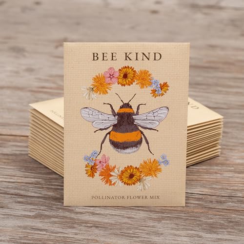 Bentley Seed Co. | Bee Kind Pollinator | Beautiful Bee Art | Environmental Favors Cards for Guests Seed Packets | Pollinator Wildflower Mix Seed Packets | Eco-Friendly Hand Out Gift | 25 Pack - style: Bee Kind