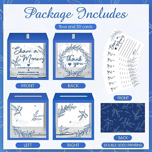 Pajean Funeral Memory Box with 50 Cards Clear Windows,Clear,Dark Blue - color: Dark Blue