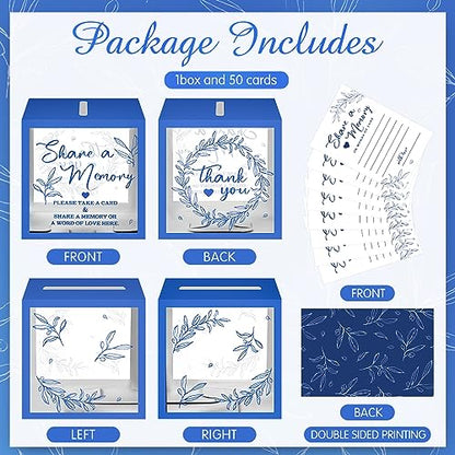 Pajean Funeral Memory Box with 50 Cards Clear Windows,Clear,Dark Blue - color: Dark Blue