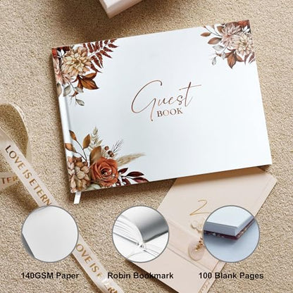 Mr&MrsGifts Elegant Wedding Guest Book Hard Cover Guest Sign in Book,Flower | Guest Book Wedding Reception,Bridal Shower Gifts,Wedding Gifts - color: Flower