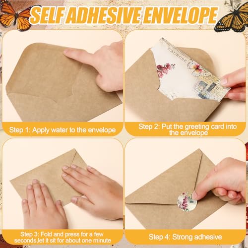 Motiskyy 100 Pcs Nature Vintage Design Blank Greeting Cards 4x6, Rustic Butterfly Blank Cards, 10 Designs, Great Stationary Set for All Occasions with Matching Rustic Envelopes and Stickers - style: Rustic