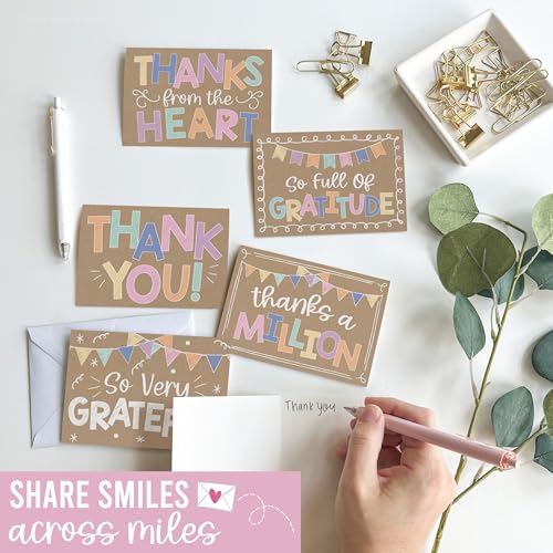 54 Bulk Thank You Cards with Envelopes Blank Cute Thank You Cards | Kraft Colorful 5 x 3.5 Appreciation Card Birthdays, Baby Shower, Teacher, Small Business, Party Guests, Coworkers & Holidays - style: Kraft Colorful 54 pcs