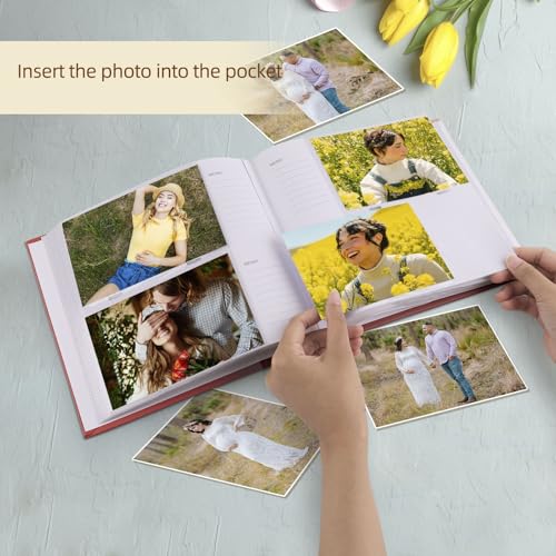Photo Album holds 4x6 200 Horizontal Pictures with Memo Space (Red) - color: Red