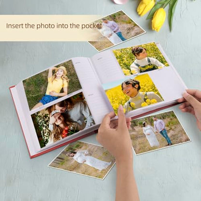 Photo Album holds 4x6 200 Horizontal Pictures with Memo Space (Red) - color: Red