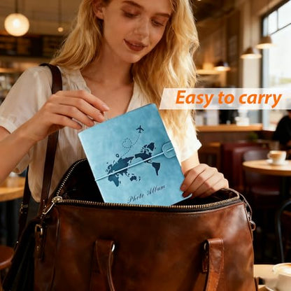Photo Album 4x6, Leather Scrapbook Album with 50 Photos and 20 Writing Paper, DIY 6 Ring Binder Photo Album for Wedding Kids Birthday Family Travel (Blue) - color: Blue