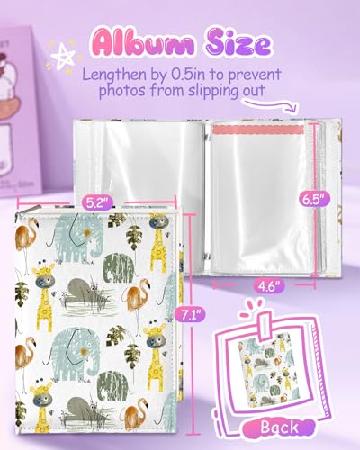 Slohif Photo Album for kids 4x6 Pictures Leather Small Baby Memory Book Keepsake for My First Family 100 Pockets Personalized Photobook for Boys Girls Toddler Travel Birthday Anniversary Animals - style: Animal